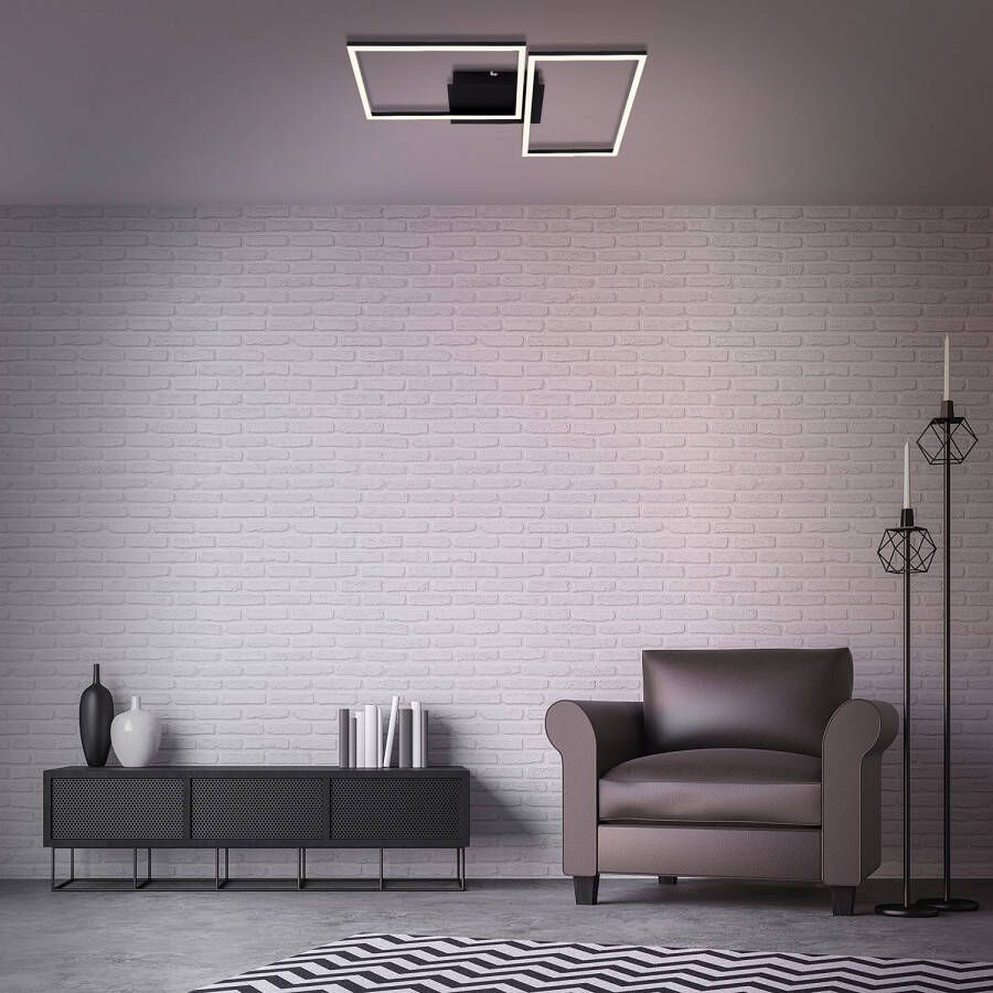 Briloner Leuchten Led-plafondlamp 3149015 FRAME Plafondlamp 50x38 8x7 8 cm zwart 30W woonkamer slaapkamer
