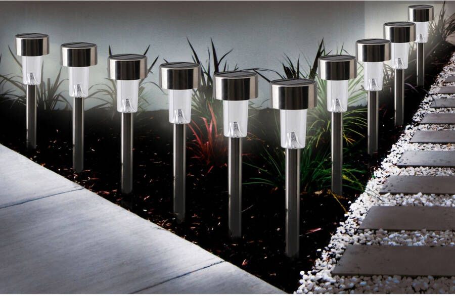Näve Led-tuinlamp Ground Spikes Led-grondpen op zonne-energie set van 10 blank metaal spit d: 5 cm