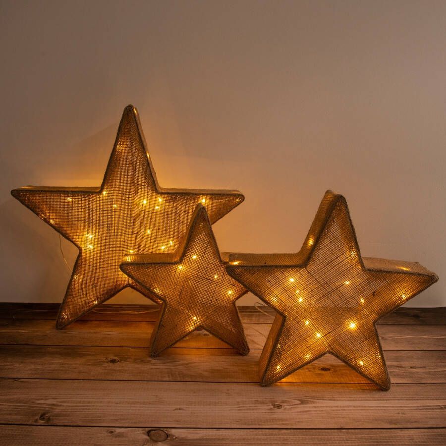 Näve Led-ster Kerstster set van 3 deco-kerststerren kerstversiering buiten Lampafstand: ca. 10 cm kleur: bruin materiaal: textiel ijzer (1 stuk) - Foto 1