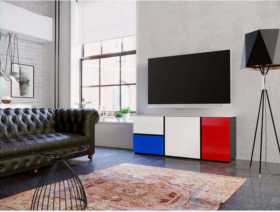 GERMANIA Tv-meubel Ideeus Breedte 164 cm fronten en bovenblad met glazen inlays