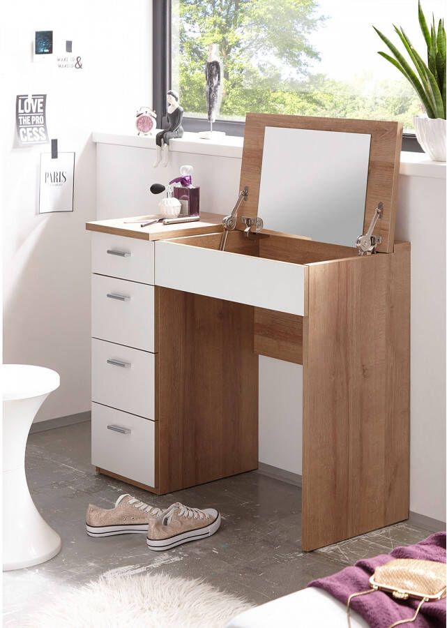 Emob Make-uptafel Loïs 90cm 1 deur & 4 lades lichte eikdecor wit Bega Begabino Back to School Wit; Bruin Spaanplaat Back to School Op voorraad - Foto 2