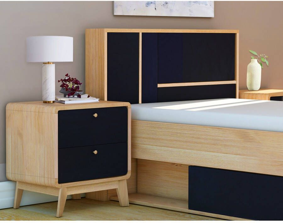 Loft24 Cassie|Nachtkastje met 2 laden in eiken zwarte spaanplaat - Foto 2