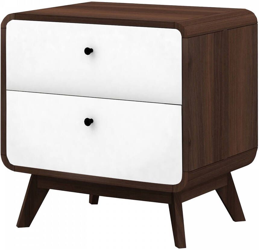 Loft24 Cassie|Nachtkastje met 2 laden in wit walnoten spaanplaat