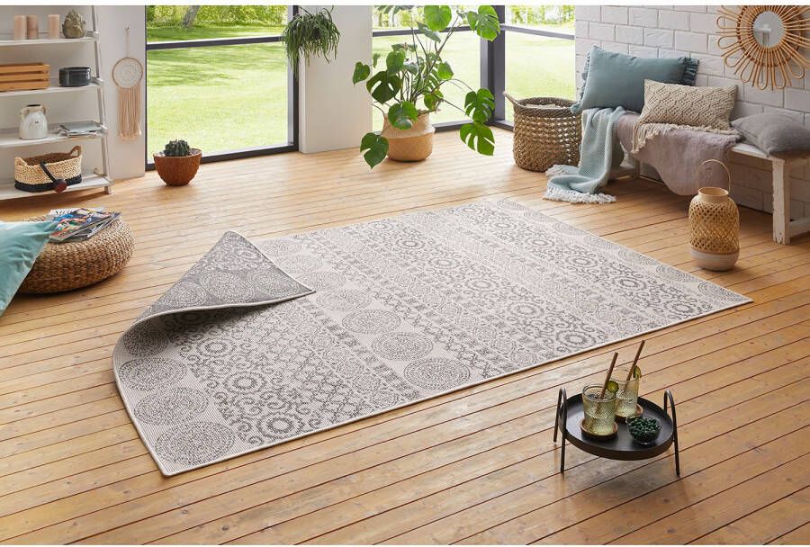 Tapeso Binnen & buiten Ornament vloerkleed zilver 160x230 cm