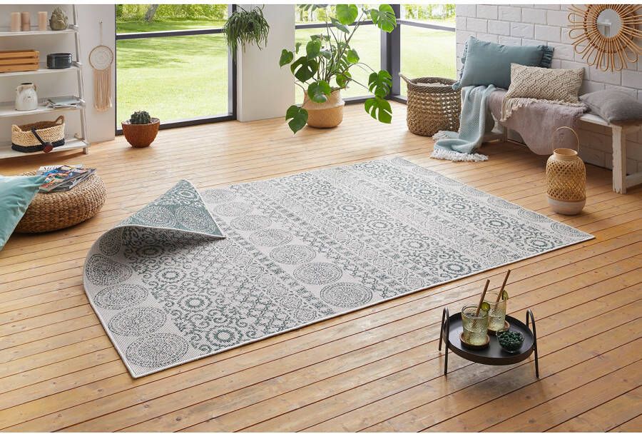 Tapeso Binnen & buiten Ornament vloerkleed groen 120x170 cm