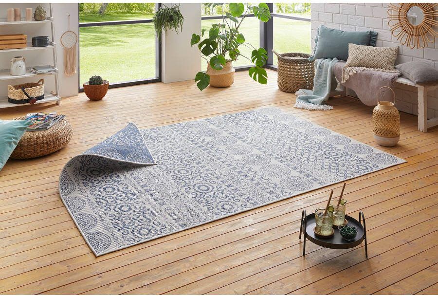 Tapeso Binnen & buiten Ornament vloerkleed blauw 120x170 cm