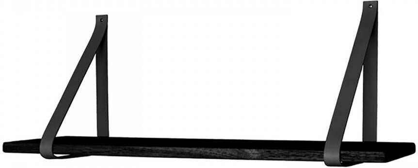 House Nordic Forno Shelf in zwart met zwarte leren banden 80x20 cm