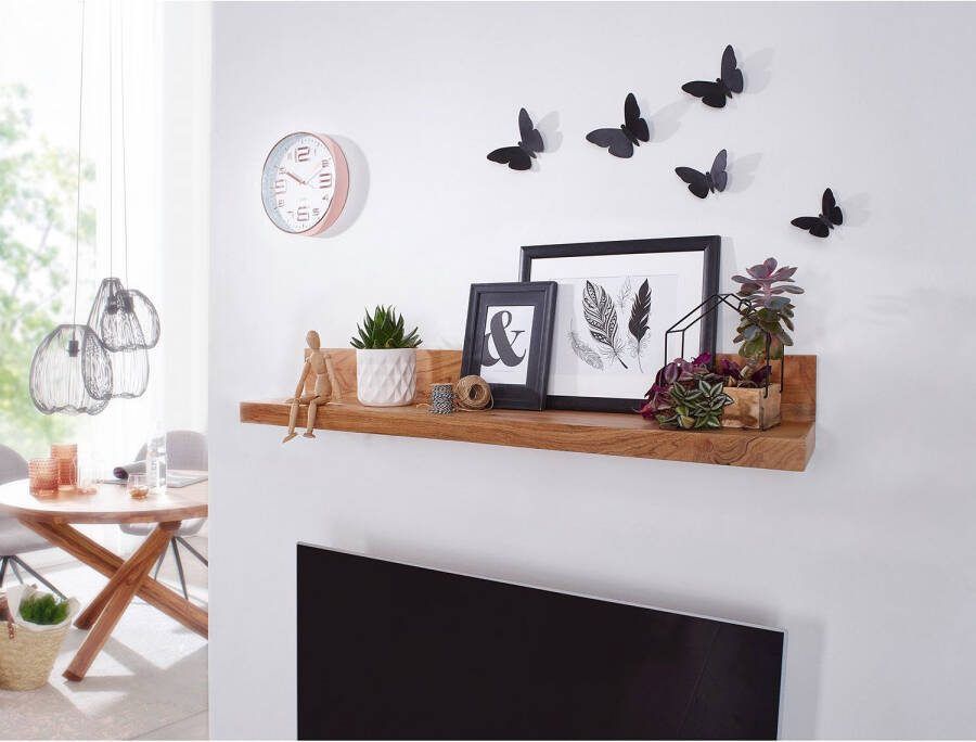 Wohnling wandplank MUMBAI massief hout acaciahout plank 80 cm landelijke stijl hangende plank echt hout wandplank natuurlijk product