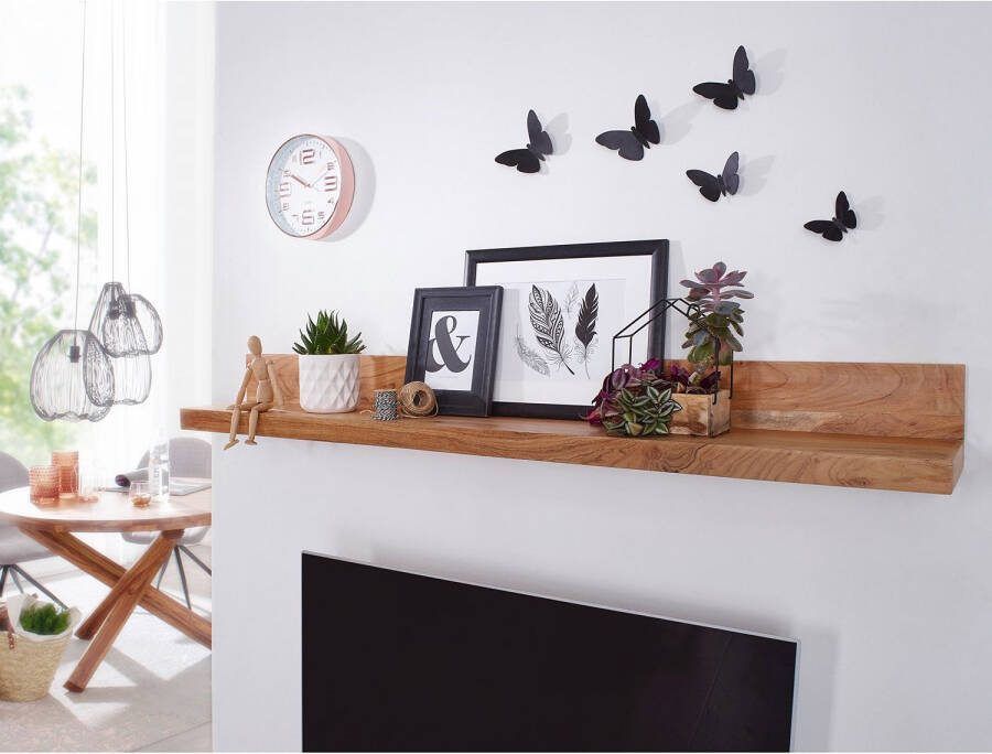 Wohnling wandplank MUMBAI massief hout acaciahout plank 110 cm landelijke stijl hangplank echt hout wandplank natuurlijk product
