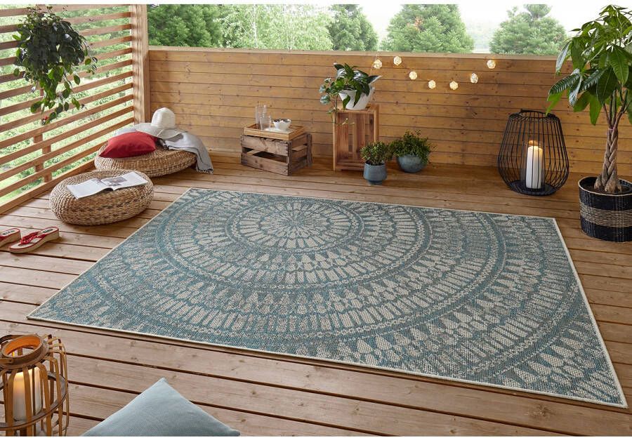 Northrugs Binnen & buiten vloerkleed Arnon turquoise taupe 160x230 cm