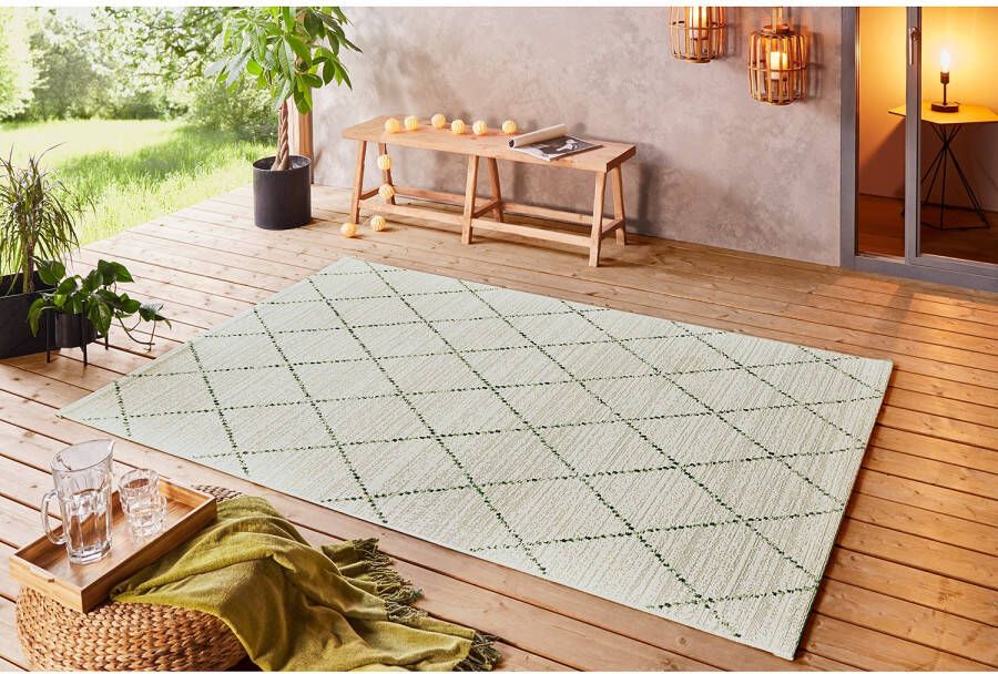 Northrugs Binnen & buiten vloerkleed ruiten Balos groen crème 200x290 cm