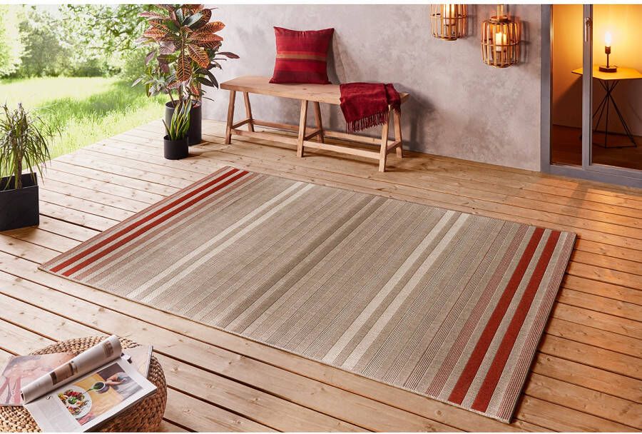 Northrugs Binnen & buiten vloerkleed strepen Paros rood grijs 120x170 cm