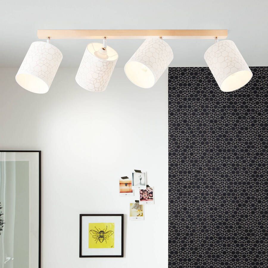 Brilliant Leuchten Plafondspot Galance 102 cm breedte 4 x e27 draaibaar hout textiel hout licht wit (1 stuk) - Foto 2
