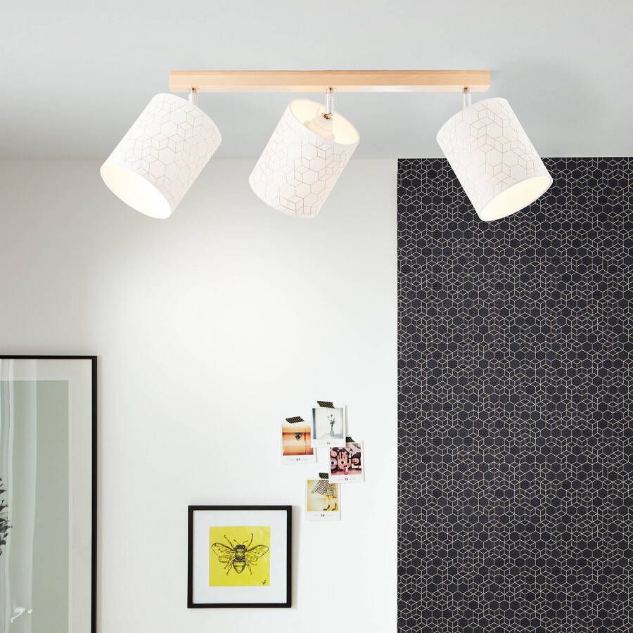 Brilliant Leuchten Plafondspot Galance 82 cm breed 3x e27 draaibaar hout textiel hout licht wit (1 stuk) - Foto 2
