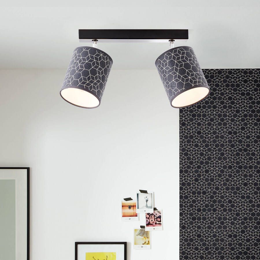 Brilliant Leuchten Plafondspot Galance 59 cm breed 2 x e27 draaibaar metaal textiel zwart (1 stuk) - Foto 2