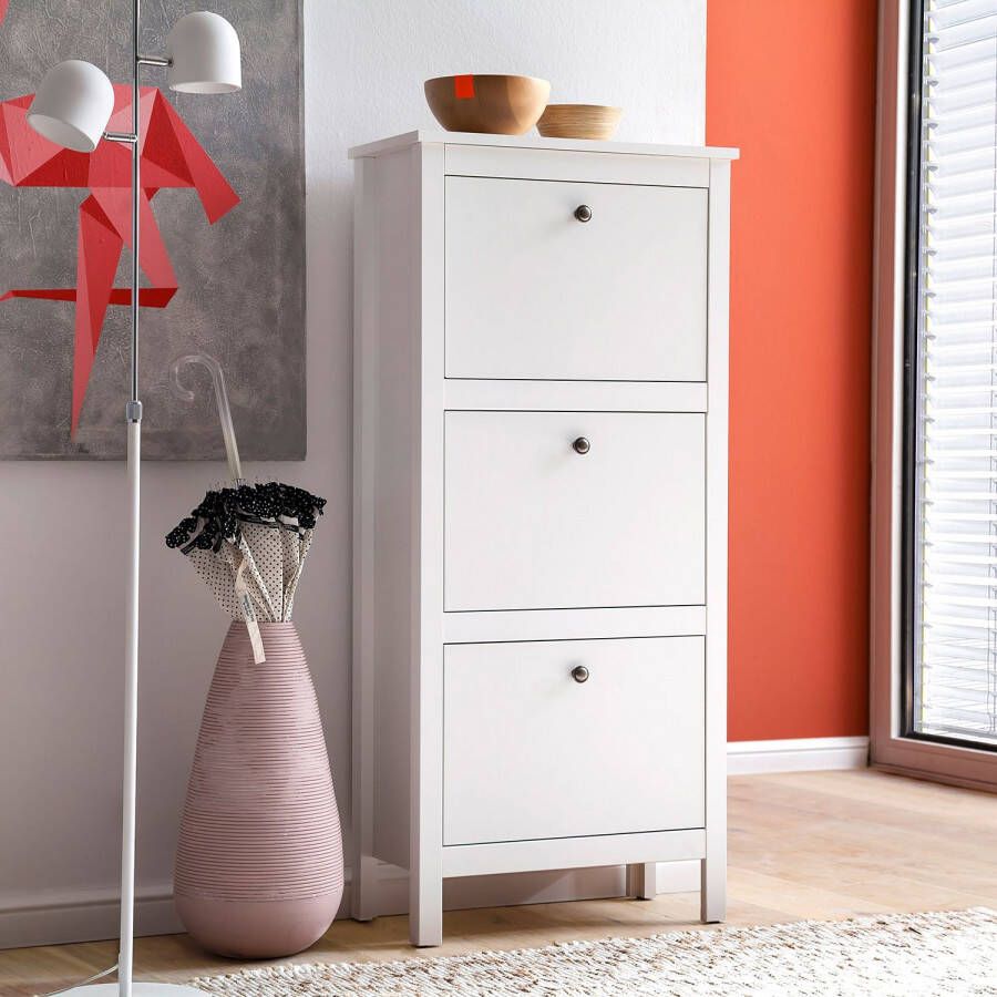 Trendteam smart living garderobe schoenenkast schoenenkist schoenenkipper Ole 55 x 126 x 29 cm in wit met veel opbergruimte