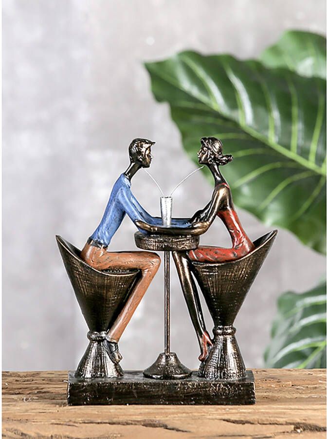 Gilde handwerk Decoratie beeld Polysculptuur Tafel voor twee Kunsthars Metaal H 25cm - Foto 3