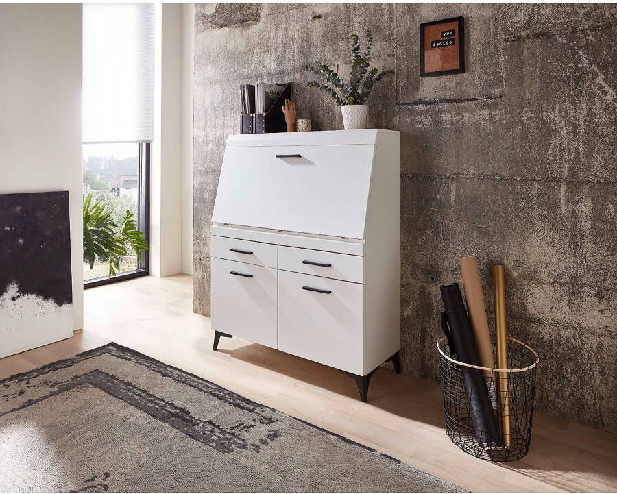 Emob Secretaire Vanya met 3 deuren & 2 lades wit zwart Back to School Wit MDF; Spaanplaat Back to School Op voorraad - Foto 2