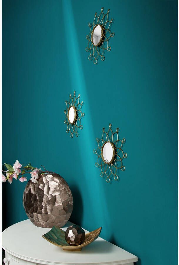 Myflair Möbel & Accessoires Sierspiegel Aruba goud Wandspiegel wanddecoratie lijst van metaal rond bloemmodel woonkamer (set 3 stuks) - Foto 1