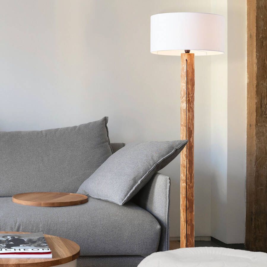 Brilliant Leuchten Staande lamp Jimena Stofscherm H 164 cm Ø 50 cm E27 hout textiel grenen gebeitst (1 stuk)