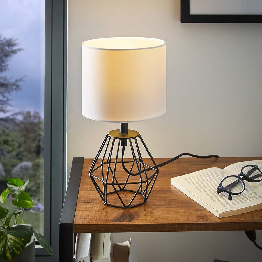 EGLO Tafellamp CARLTON 2 Nachtkastlamp vintage metaal stof draadgaas 30 5x16 5cm (1 stuk)
