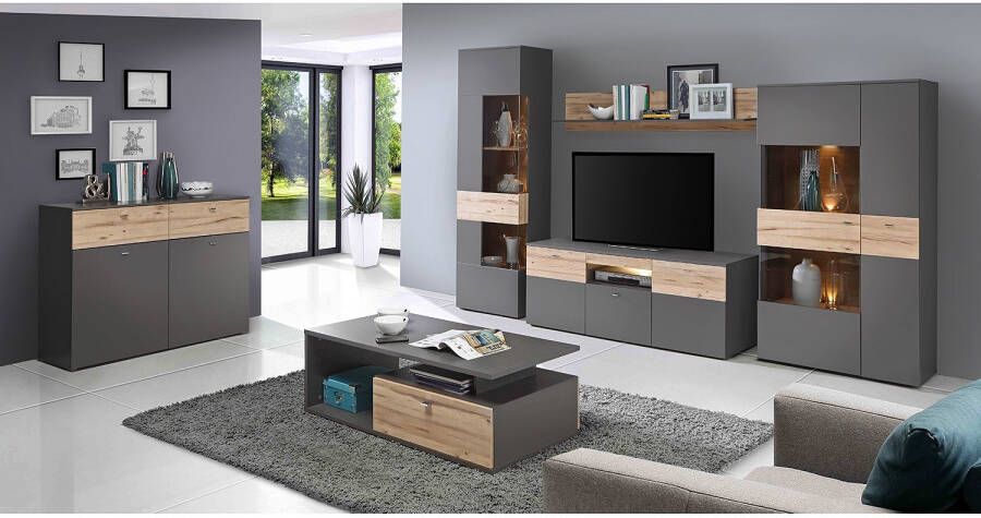 FORTE Tv-meubel Como TV-board LED-verlichting soft close opbergruimte 149 8 59 3 52 cm - Foto 12