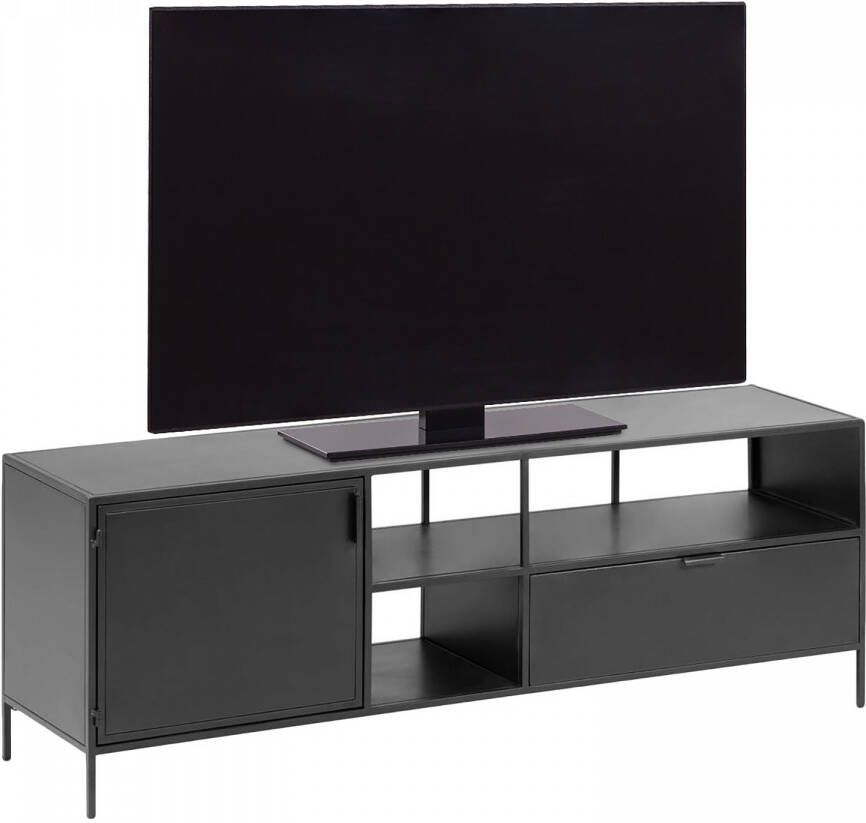 Kave Home Shantay metalen TV-meubel in zwart gelakte afwerking met 1 deur en lade 150 x 50 cm - Foto 2