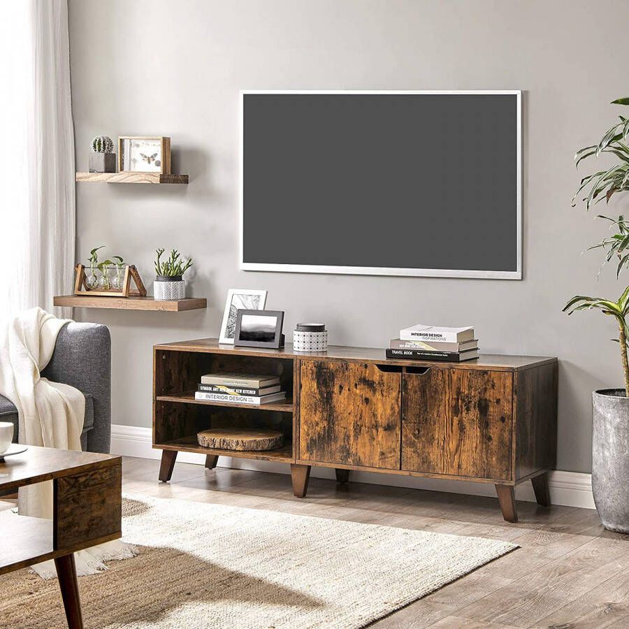 Vasagle TV meubel met 2 deuren tv-plank voor tv's tot 60 inch tv-meubel met verstelbare planken voor woonkamer eetkamer en slaapkamer vintage bruin