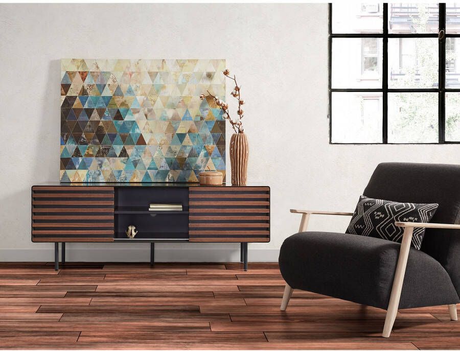 Kave Home Kesia 2-deurs TV-meubel met notenhoutfineer met zwarte lak & zwart staal 162 x 58 cm - Foto 2