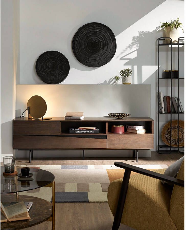 Kave Home Cutt tv-meubel met 3 laden in amerikaans notenhoutfineer en zwart staal 180 x 56 cm (mtk0166) - Foto 2