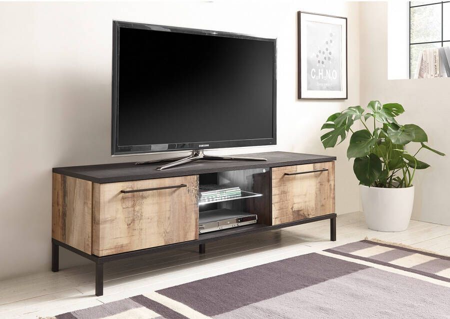 Anders Tv-meubel 2 deuren Zwart Vintage hout L 156 x D 51 x H 50 cm MANTOVA