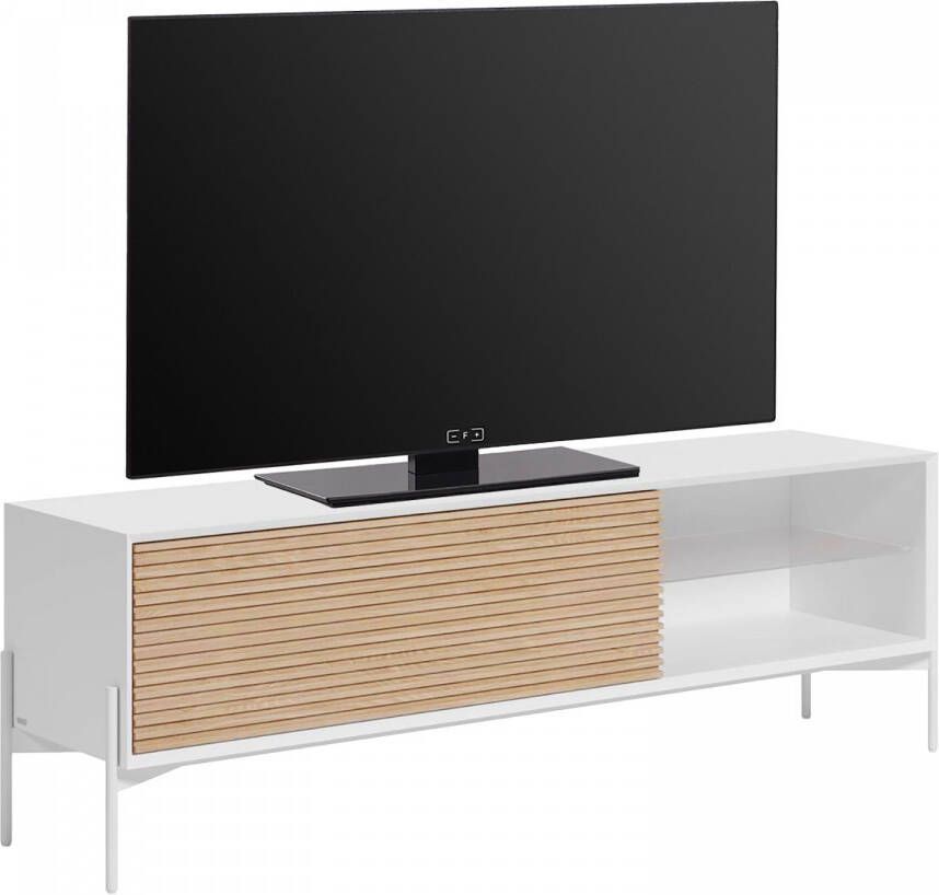Kave Home Marielle TV-meubel van essenhoutfineer met witte lak en wit afgewerkt metaal 167 x 53 cm - Foto 2