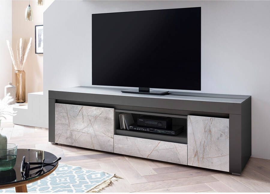 Home affaire Tv-meubel Stone Marble met een chique marmer-look decor breedte 180 cm