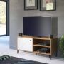 Trendteam smart living woonkamer lowboard tv-meubel tv-tafel Touch 123 x 56 x 40 cm romp ambachtelijk eiken voorzijde mat wit met metalen poten en gestructureerde fronten - Thumbnail 2