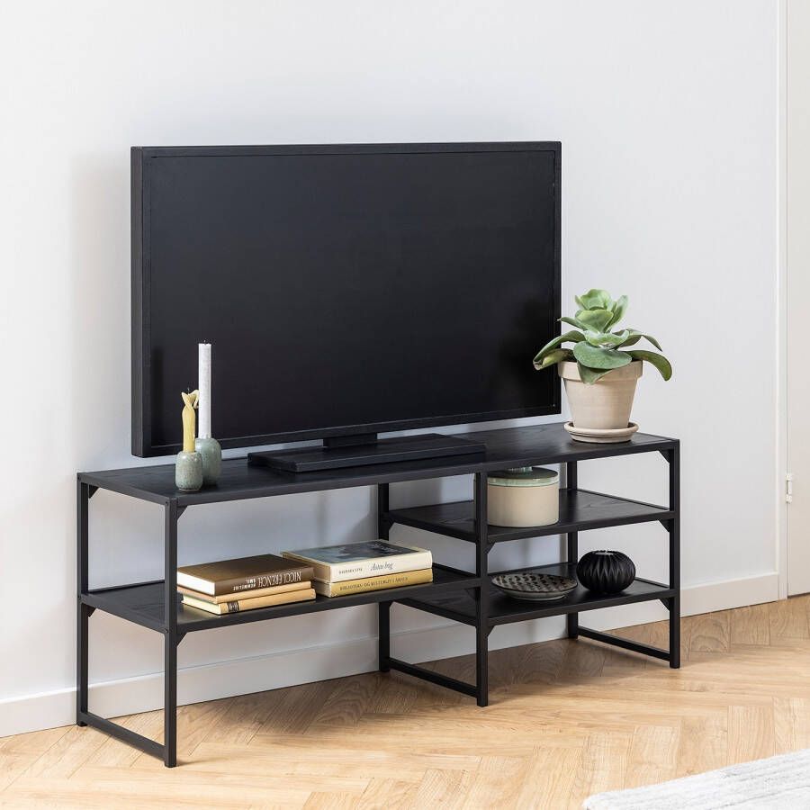 Giga Living Emob- TV Meubel Tv-meubel Dover 3 legplanken industrieel 120cm Zwart