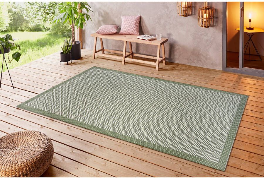 Tapeso Binnen & buiten vloerkleed ruiten Oslo groen crème 160x230 cm