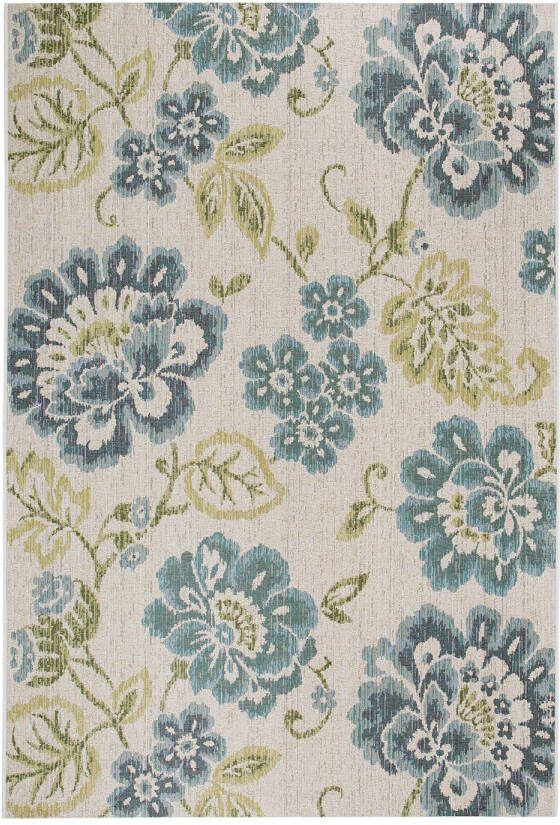 LUXOR living Vloerkleed Lost Garden Made in Belgium Platweefsel bloemen motief geschikt voor binnen en buiten woonkamer