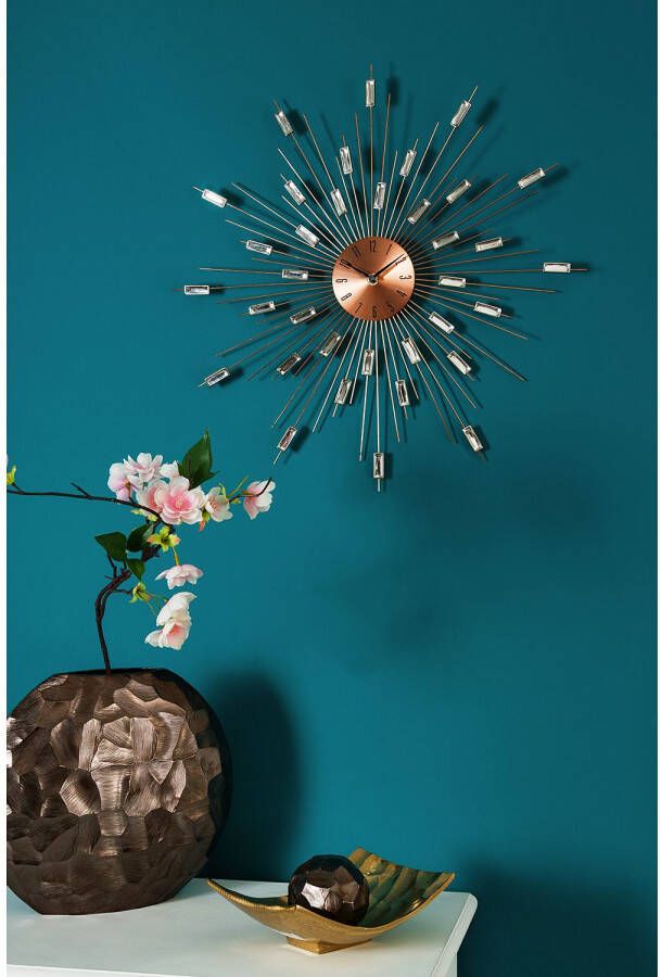Myflair Möbel & Accessoires Wandklok Prisma XXL rond ø 50 cm met siersteentjes zon ideaal in de woonkamer (1-delig) - Foto 4