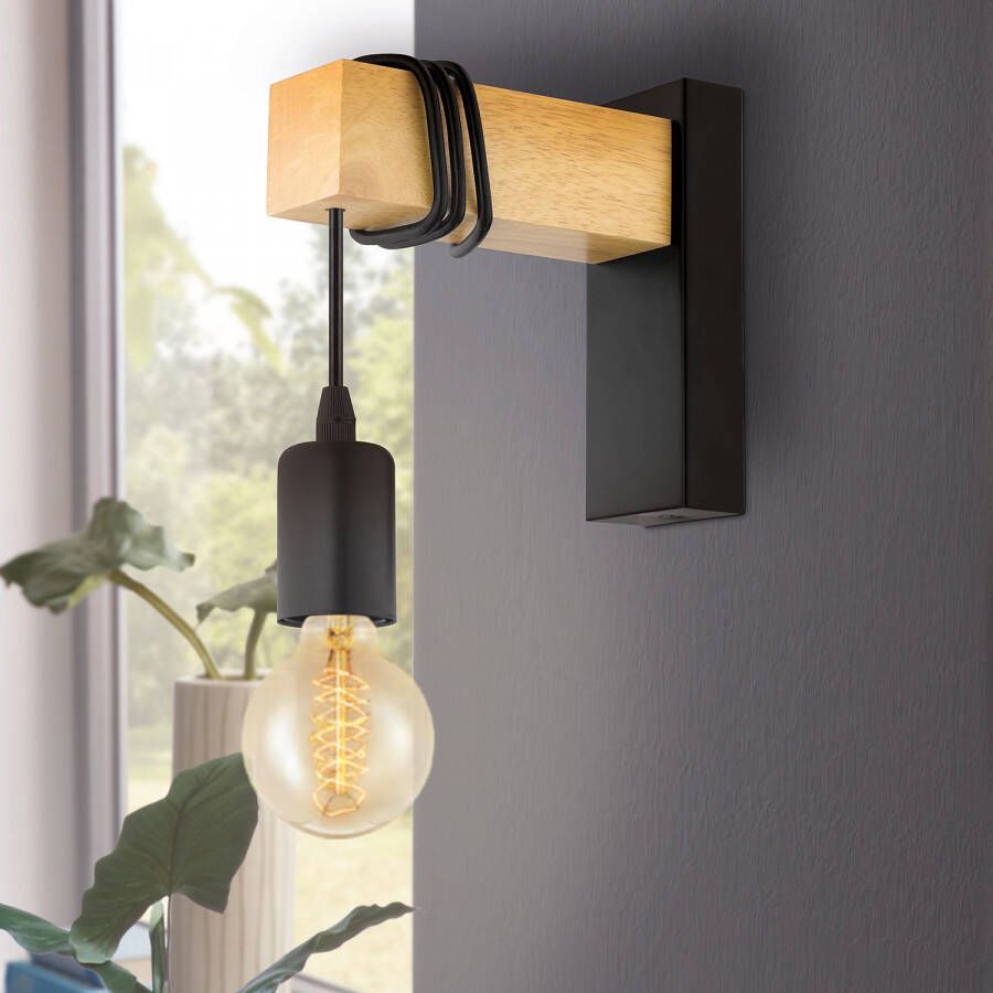 EGLO LED-wandlamp Townshend 1 lamp hout zwart en beige - Foto 2