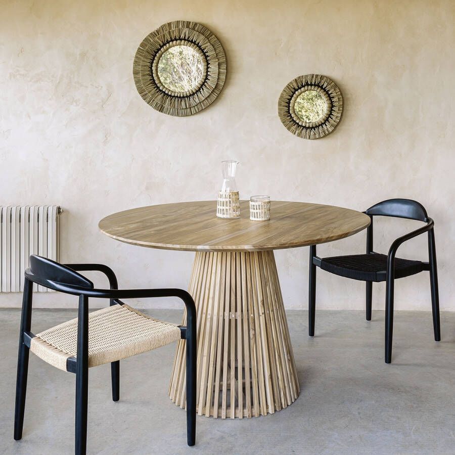 Kave Home Woon Accessoires Akila ronde spiegel natuurlijke vezels groen en zwart katoenen touw Ø 40 cm