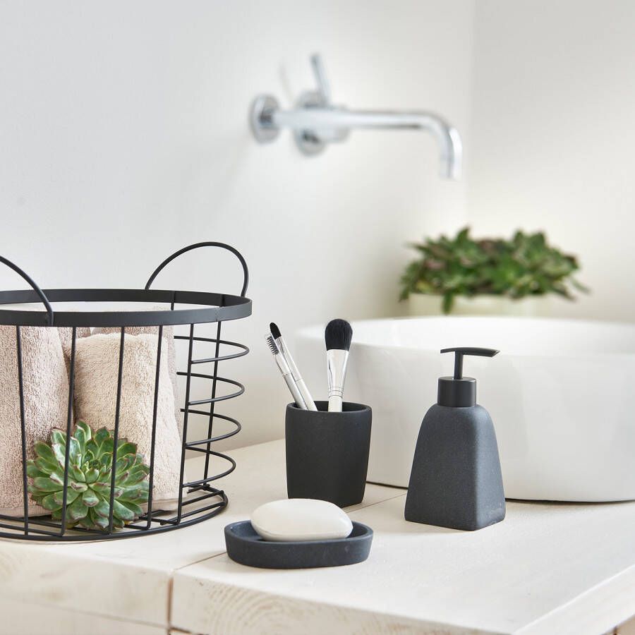 Zeller Zeeppompje|dispenser kunststeen antraciet grijs 15 cm