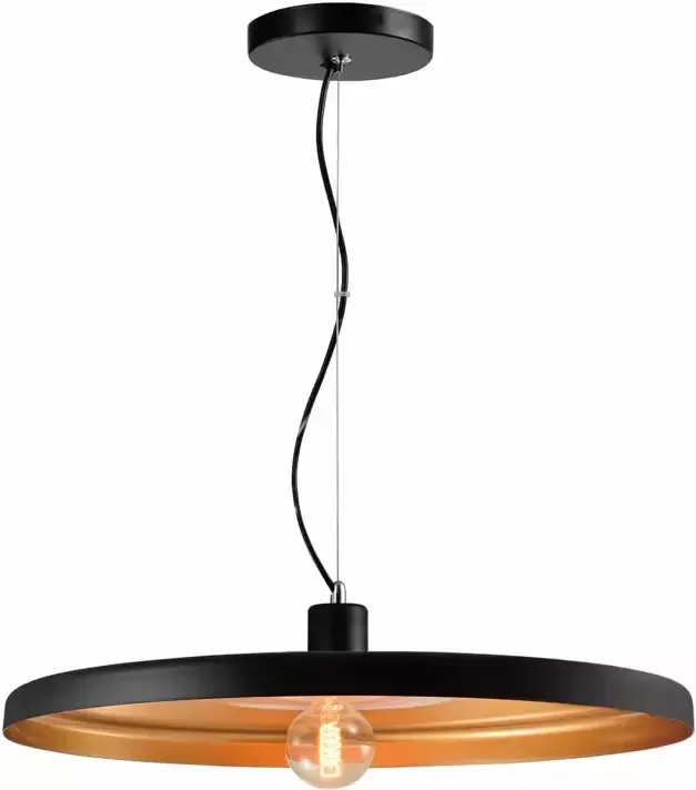 QUVIO Hanglamp modern Dun design Zwart met gouden binnenkant Diameter 60 cm