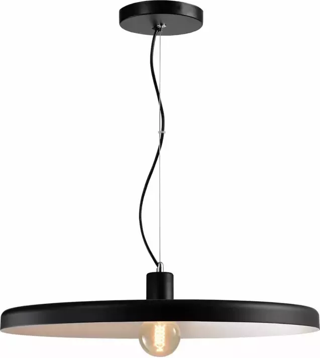 QUVIO Hanglamp modern Dun design Zwart met witte binnenkant Diameter 60 cm