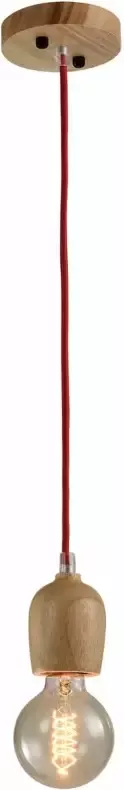 QUVIO Hanglamp retro Houten pendel met rood snoer Diameter 6 cm - Foto 2