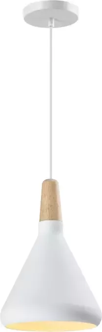 QUVIO Hanglamp Scandinavisch Kegel design Houten kop D 17 cm Wit