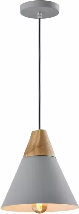 QUVIO Hanglamp Scandinavisch Kegellamp Houten kop D 22 cm Grijs - Foto 1