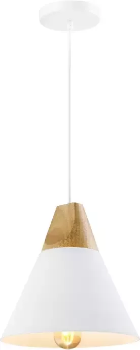 QUVIO Hanglamp Scandinavisch Kegellamp Houten kop D 22 cm Wit