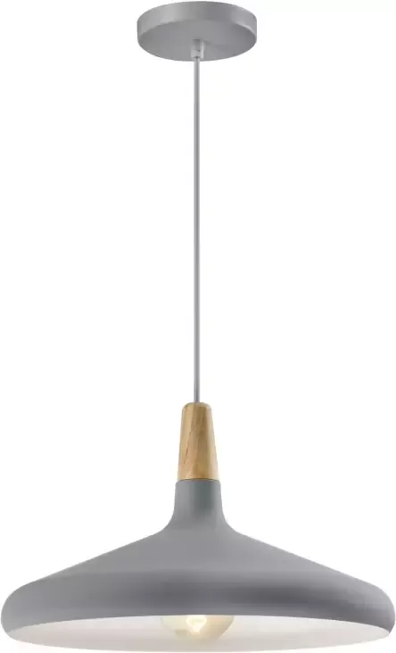 QUVIO Hanglamp Scandinavisch Laag design Houten kop D 38 cm Grijs - Foto 1
