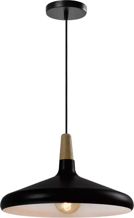QUVIO Hanglamp Scandinavisch Laag design Houten kop D 38 cm Zwart - Foto 1