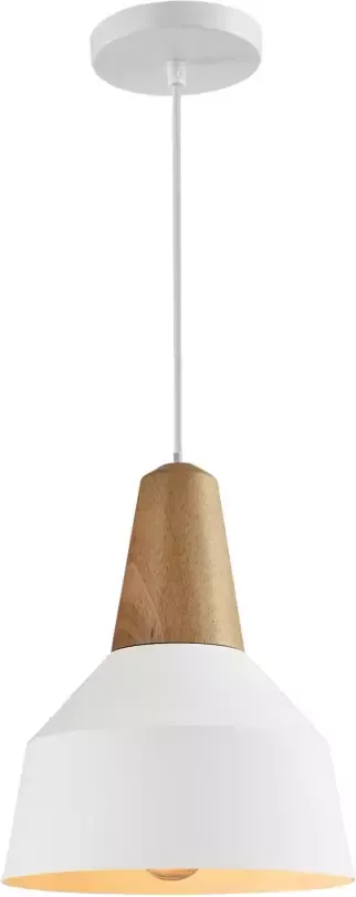QUVIO Hanglamp Scandinavisch Metaal en houten kop Diameter 23 cm Wit en bruin - Foto 1